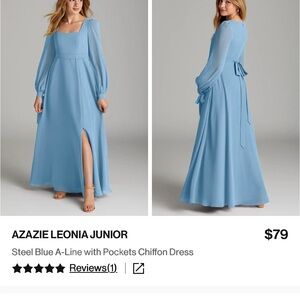 Azazie Leonia Junior Long Sleeve Dress in Blue